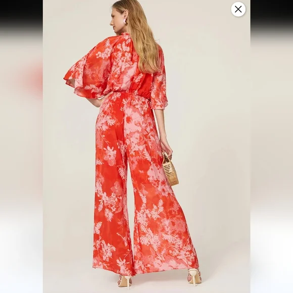 NWT PINKO Aquarius Tuta Jumpsuit  wide leg flutter sleeve pink sz 46 us 14 - Picture 3 of 11